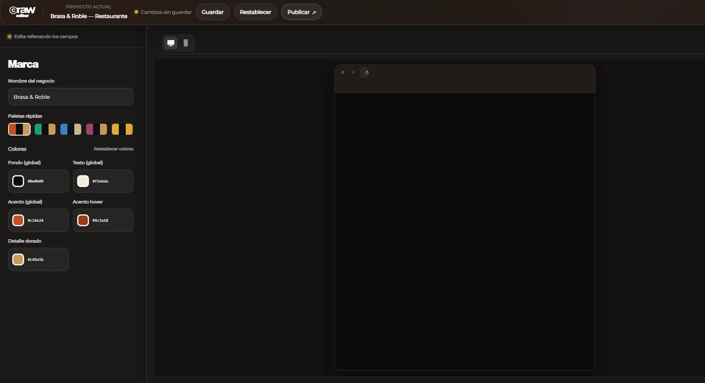 Interfaz real de CRAW Editor